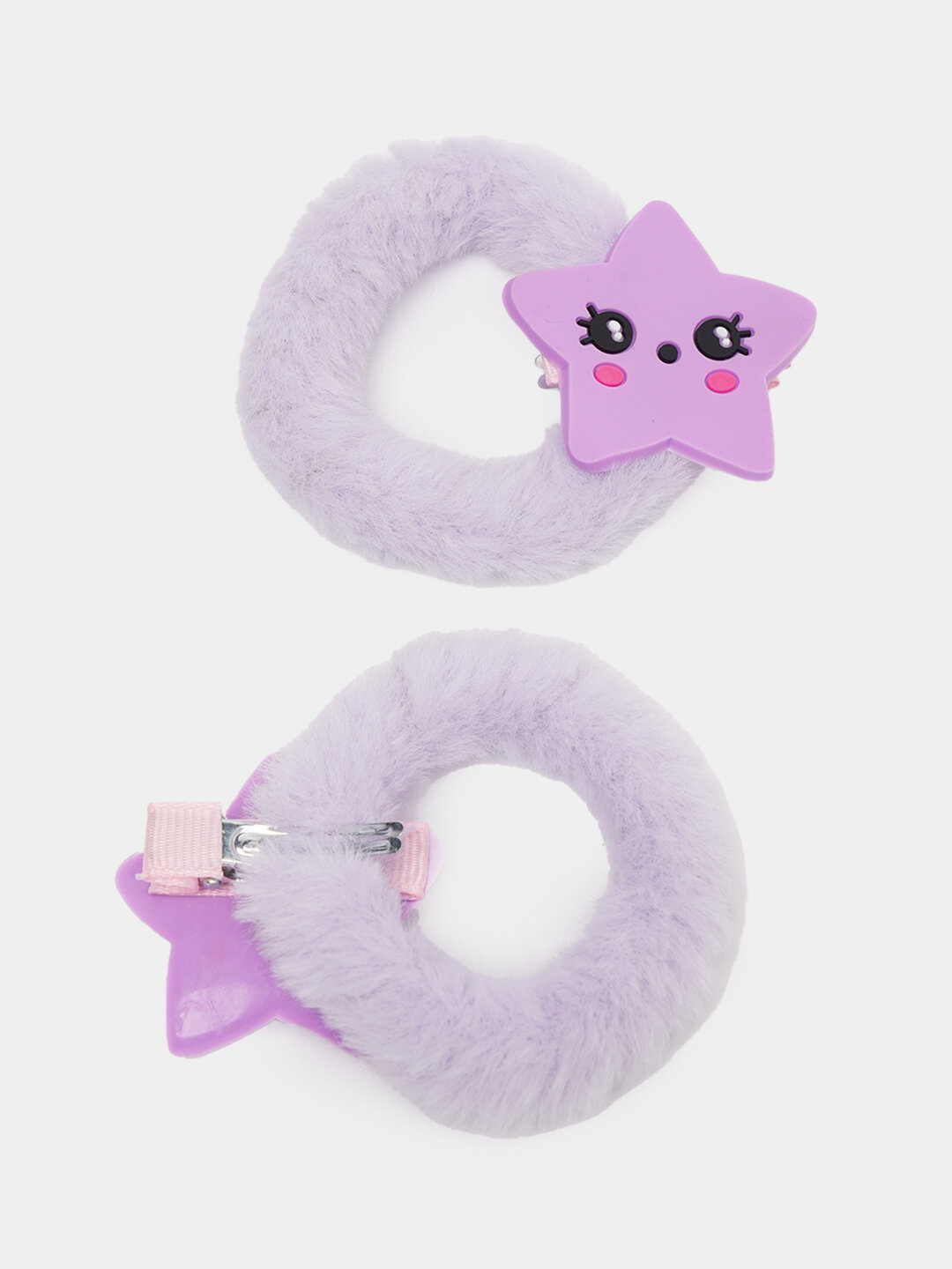 Набор две пушистые резинки + две мультяшные заколки , набор для принцессы — фото 1