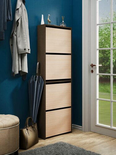Изображение товара Обувница Profimebel "Лаура-9", венге-дуб молочный, ЛДСП, высокая, с откидными вниз дверями