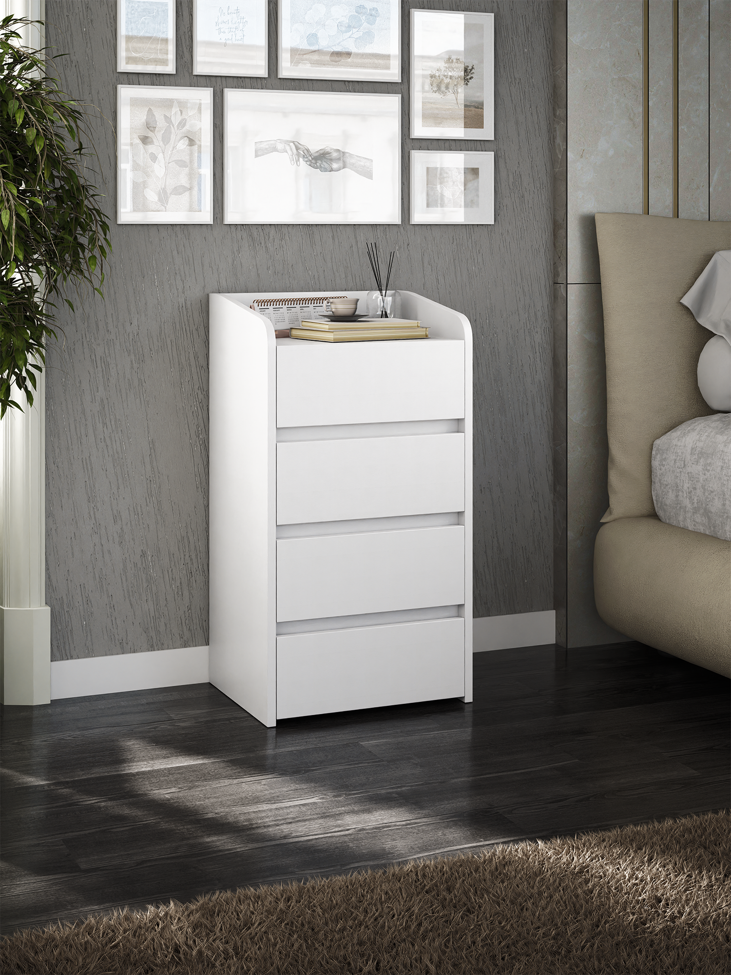 Тумба Vitto-186 белый с ящиками и полкой, прикроватная, для прихожей, под стол, в коридор, в спальню, офисная, напольная