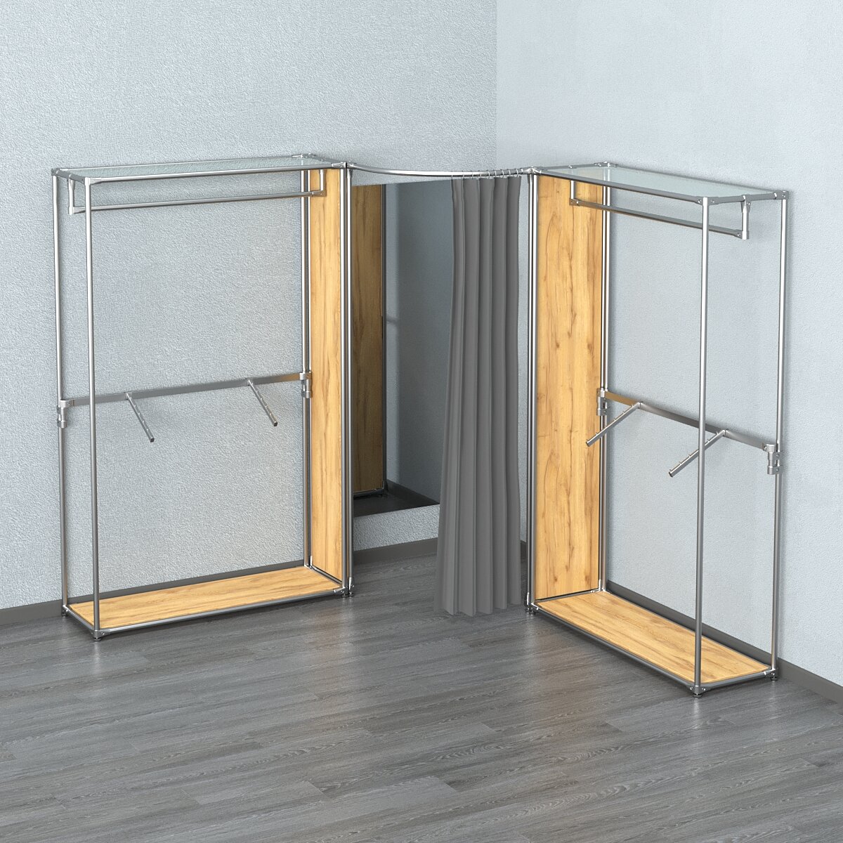 Примерочная (вход- дуга) с зеркалом из системы хром с поручнями №2-2, Дуб Золотистый