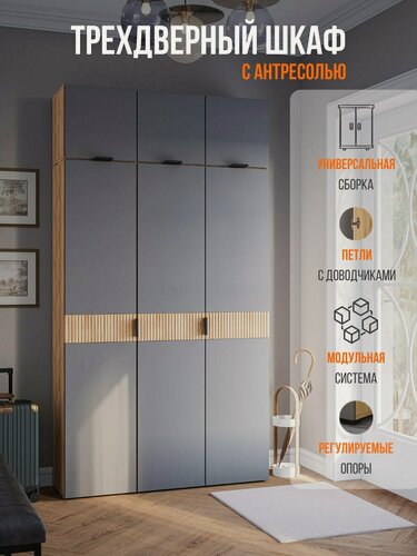 Изображение товара Шкаф для одежды трехдверный, шкаф распашной в прихожую Beree, Графит/Дуб, (ШхВхГ) 1200х 2226 х 350 мм