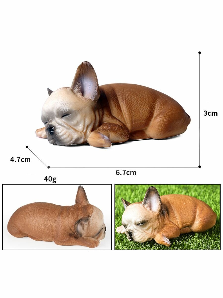 Фигурка собака Бульдог щенок спящий коричневый — фото 1
