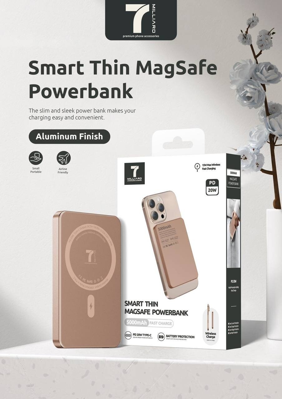 Портативный. power банк 7 MILLIARD POWER BANK SMART 5000mah тонкий с функцией смарт-зарядки и компактным дизайном
