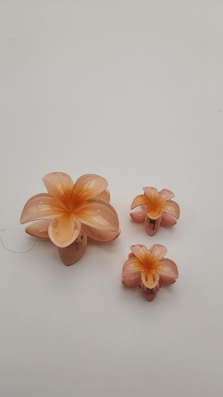Крабик для волос "Гавайский цветок", пластик, глянцевый, оранжевый