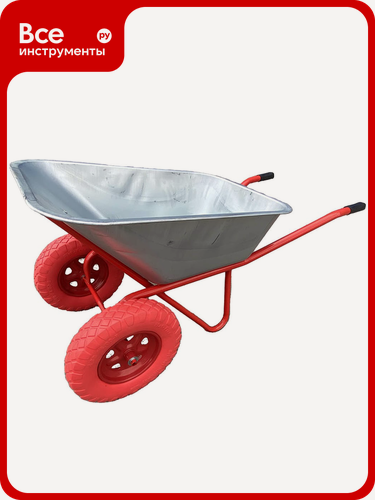 Изображение товара Строительная тачка SevenBerg, на двухлитых ПУ‑колесах, кузов из оцинкованной стали, прямой хват рукоятки