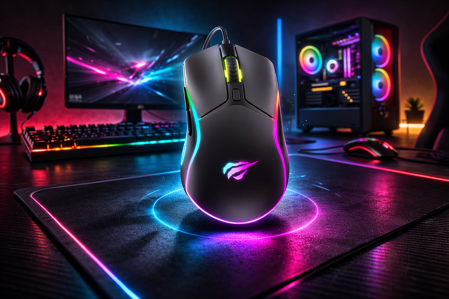 Игровая мышь Havit MS1029 с RGB подсветкой и точным сенсором для комфортной игры и работы.