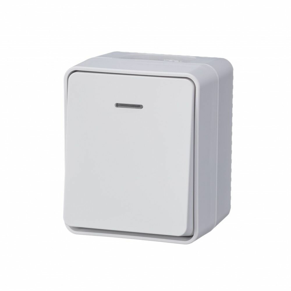 AtlasDesign Profi54 выключатель одноклавишный с подсветкой IP54 10 АХ, белый, Россия