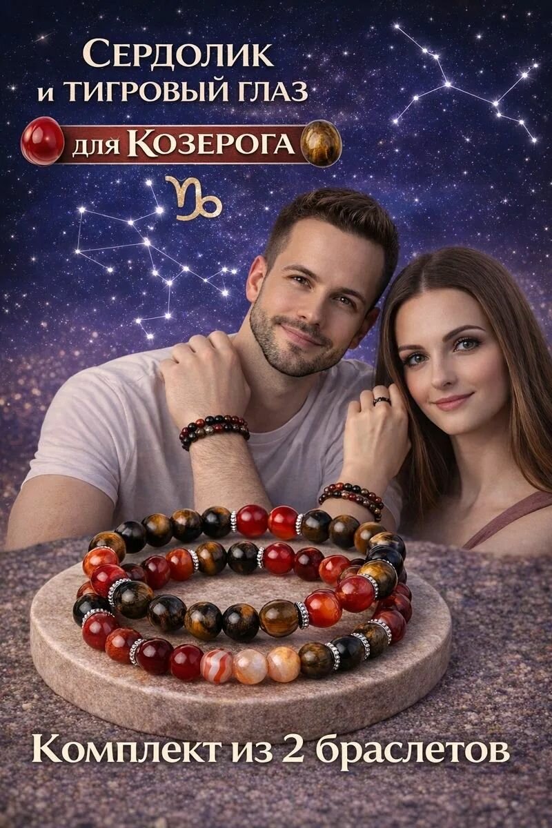 Набор браслетов, тигровый глаз, сердолик