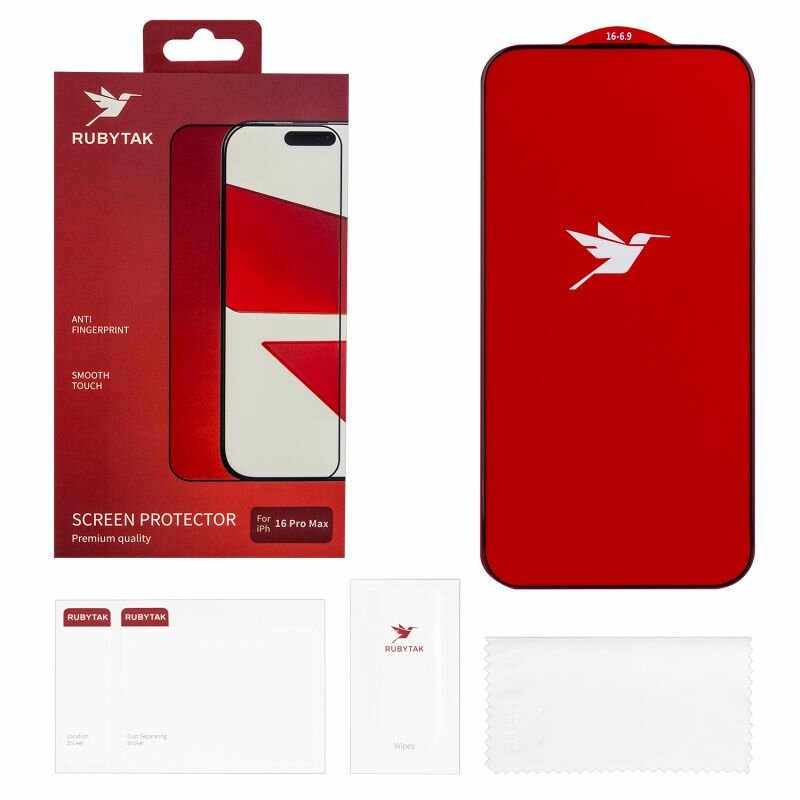 Защитное стекло для iPhone 16 Pro Max RUBYTAK HD Silk Print (без аппликатора)