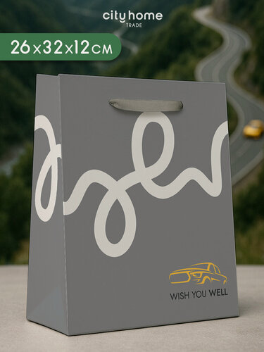 Изображение товара Пакет подарочный серый мужской, картонный, 26*32*12 см, 1 шт.