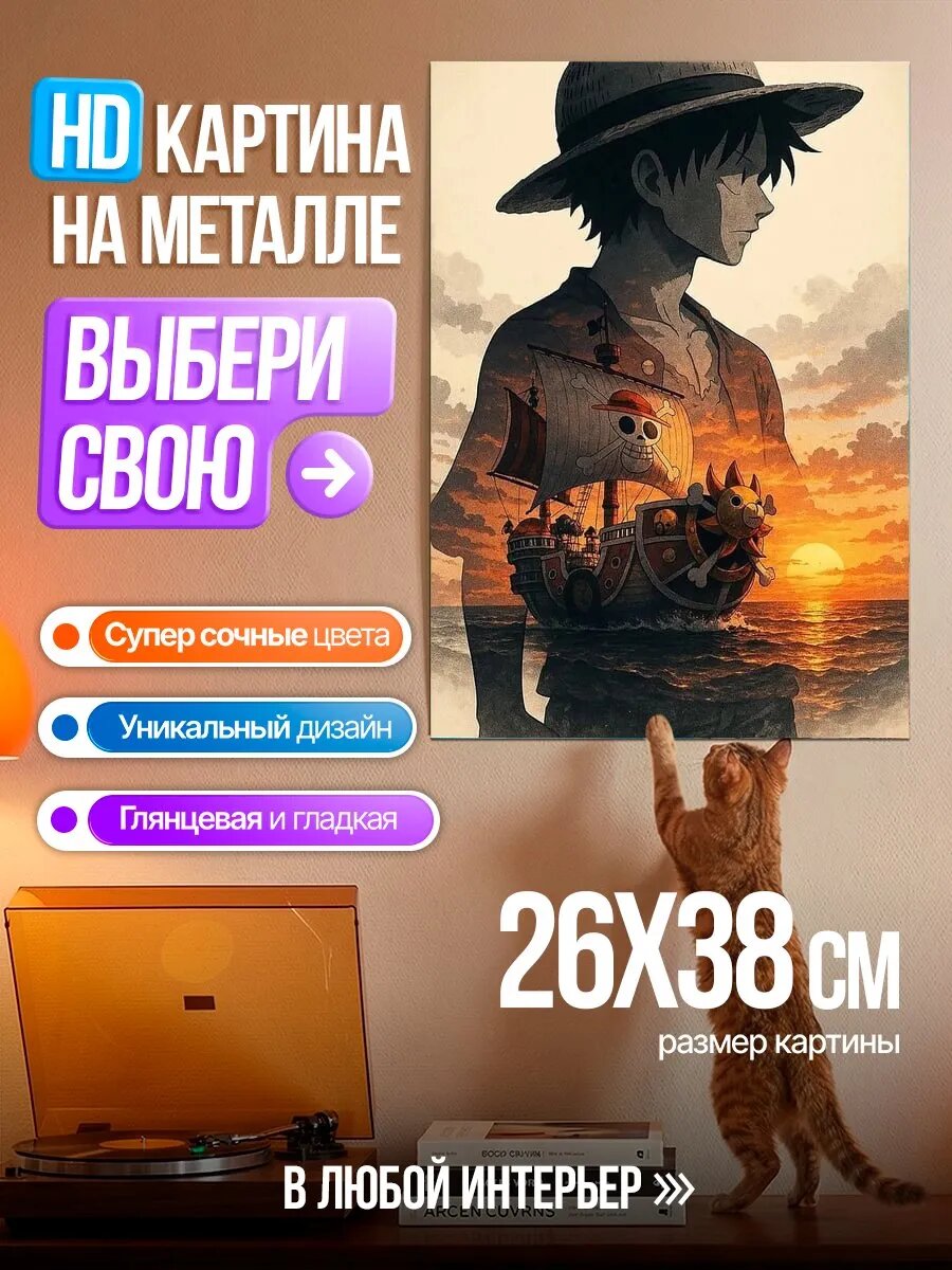 Картина на HD металле Монки Д. Луффи и корабль
