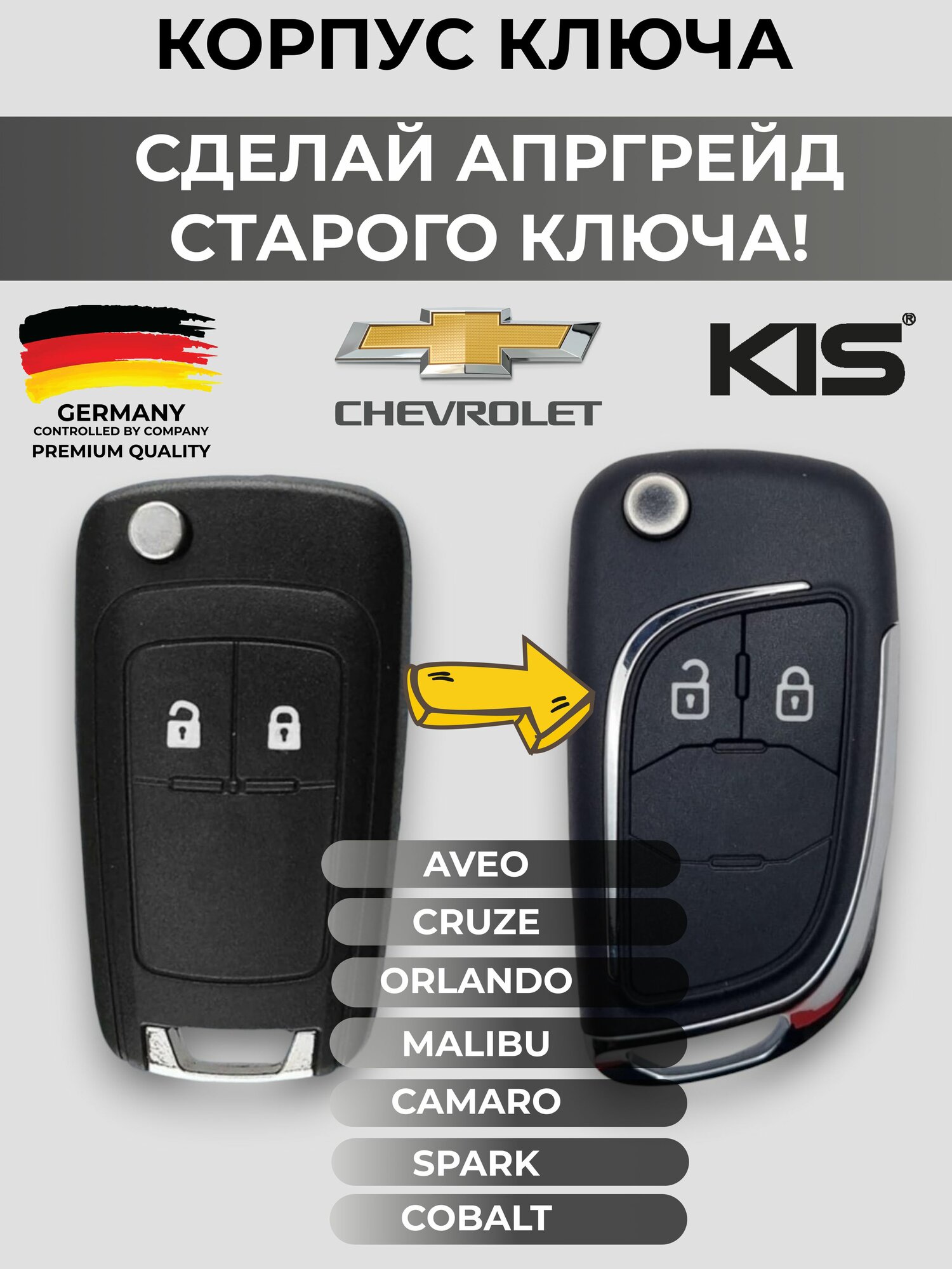 Корпус для ключа зажигания Шевроле Круз Авео Орландо, корпус ключа Chevrolet Cruze Aveo Orlando, 2 кнопки. Обновленный.
