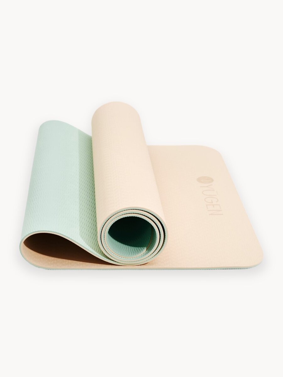 Коврик для йоги и фитнеса YUGEN, бежевый, нескользящее покрытие, толщина 6мм, 183x61 см