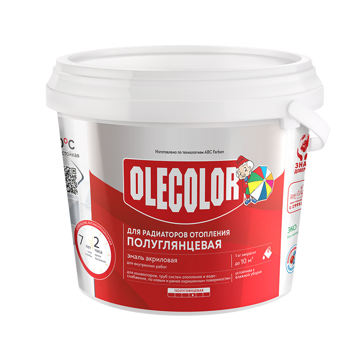 Эмаль для радиаторов Olecolor, акриловая, полуглянцевая, 1 кг, белая