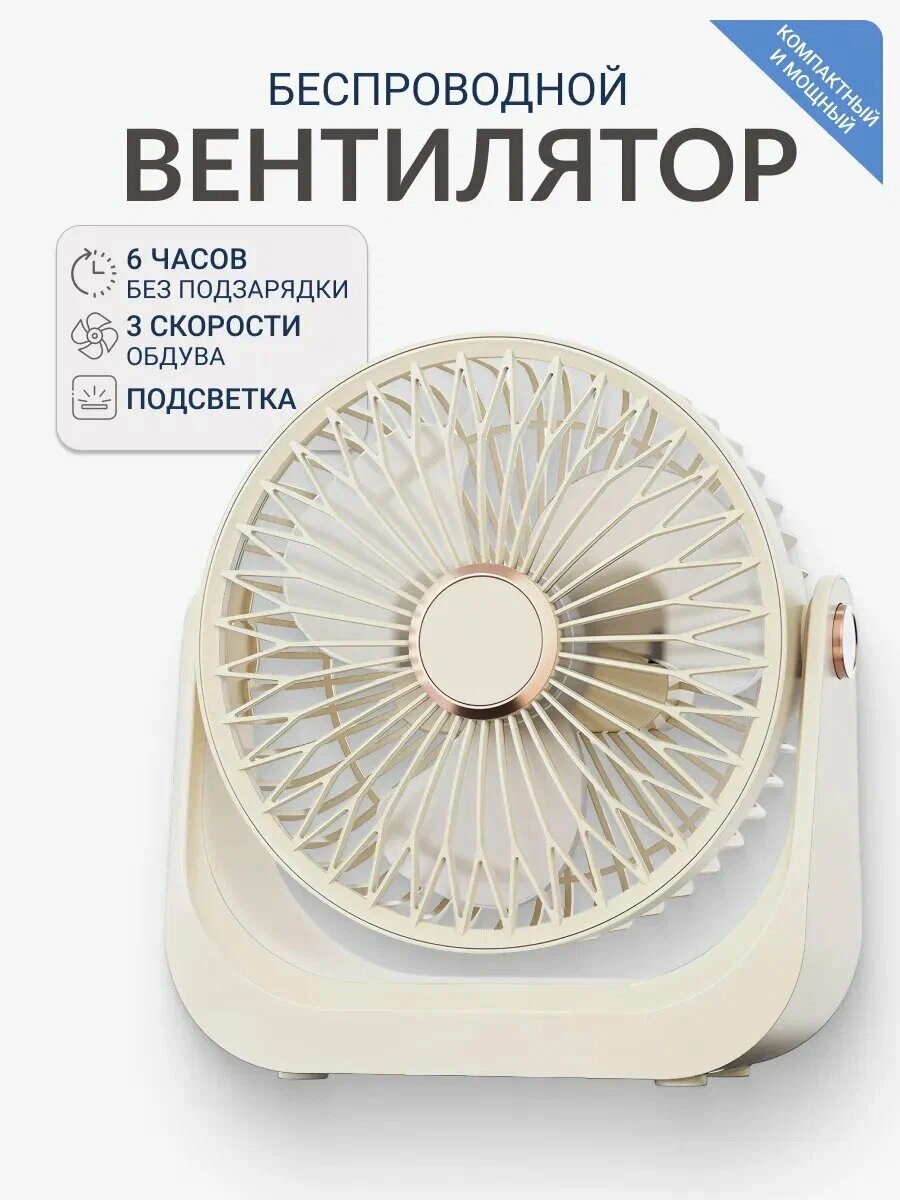 Настольно-настенный портативный беспроводной мини вентилятор, 3 режима работы, бежевый