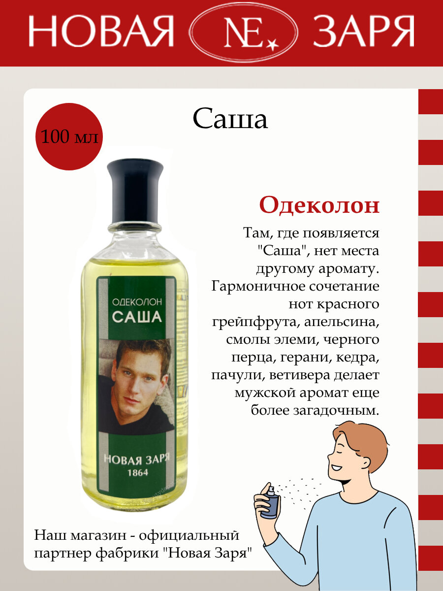 Одеколон мужской Новая Заря Саша 100мл