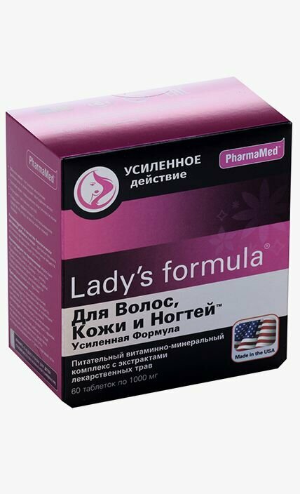 Изображение Ladys formula для волос кожи и ногтей усиленная формула 60 шт. капсулы массой 1046 мг