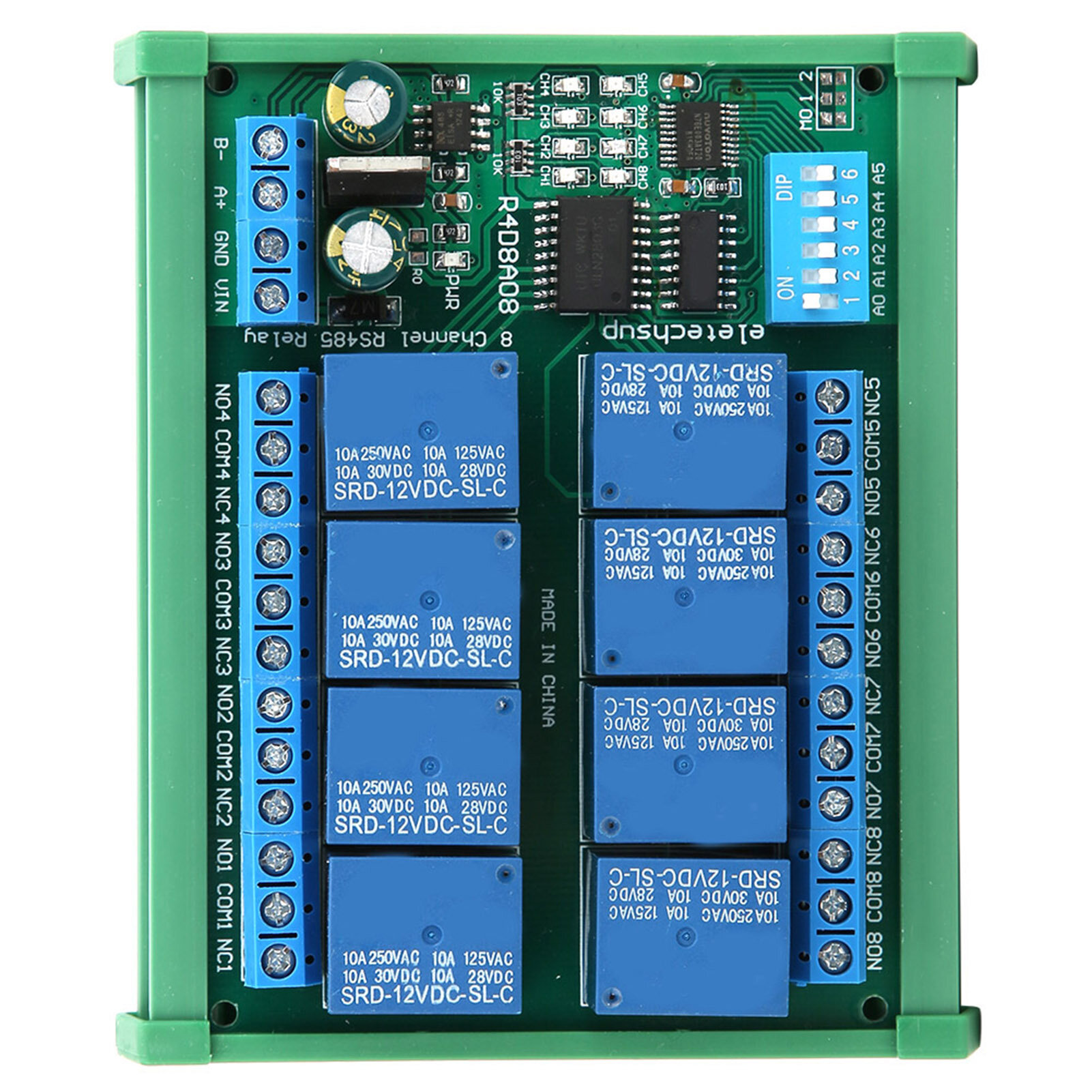 12V 8-канальная плата расширения PLC с RS485 реле для удаленного управления по протоколу RTU (R4D8A08 R Avec Botier Pour Rail DIN) R4D8A08-R с DIN-рельсовым корпусом