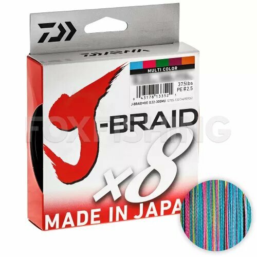 Плетёный шнур Daiwa J-braid X8 300м. 0.10мм. MULTICOLOR