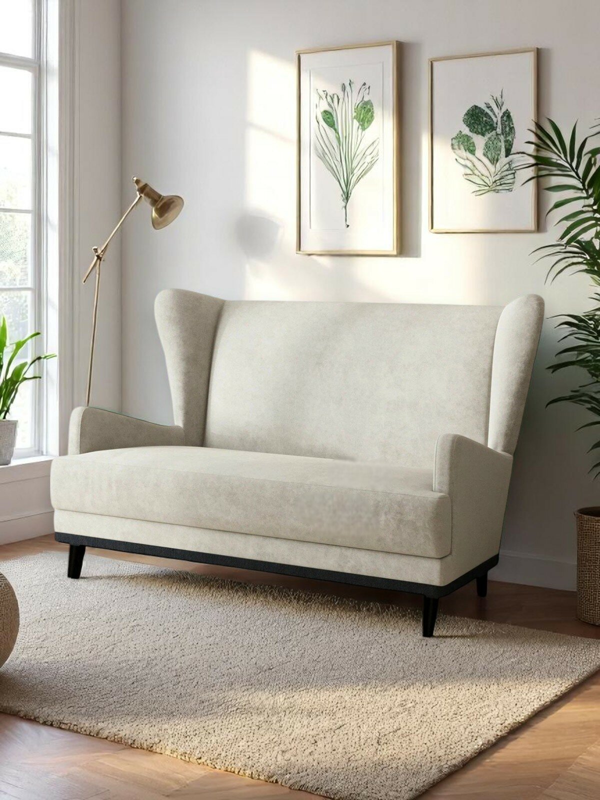 Мини диван Оскар прямой, на кухню, на ножках, велюр Jawa Beige 02, 145 х 90 х 92 см