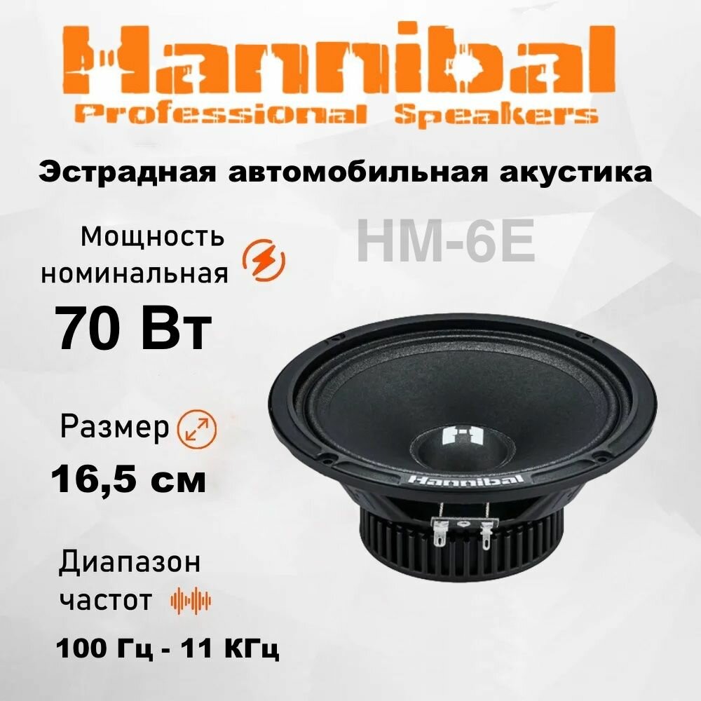 Среднечастотная автомобильная акустика Alphard Hannibal HM-6E / Колонки автомобильные 16,5 см