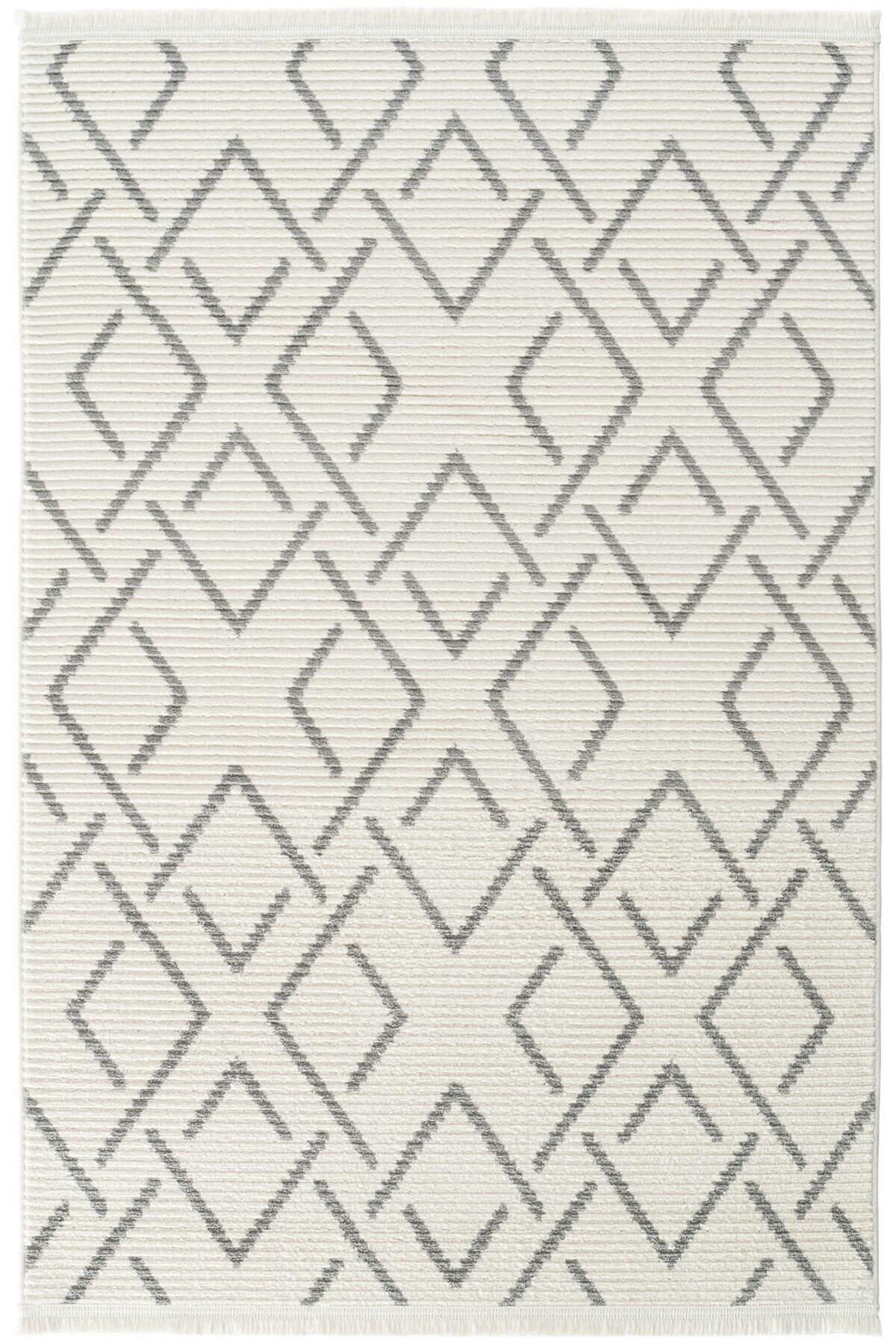 Ковер Cool Hali Vetrina 3609 Ковер-дорожка 80x300 см с мягкой текстурой с геометрическим орнаментом цвета туманный жемчуг (кремовый серый) нескользящий не собирающий пыль