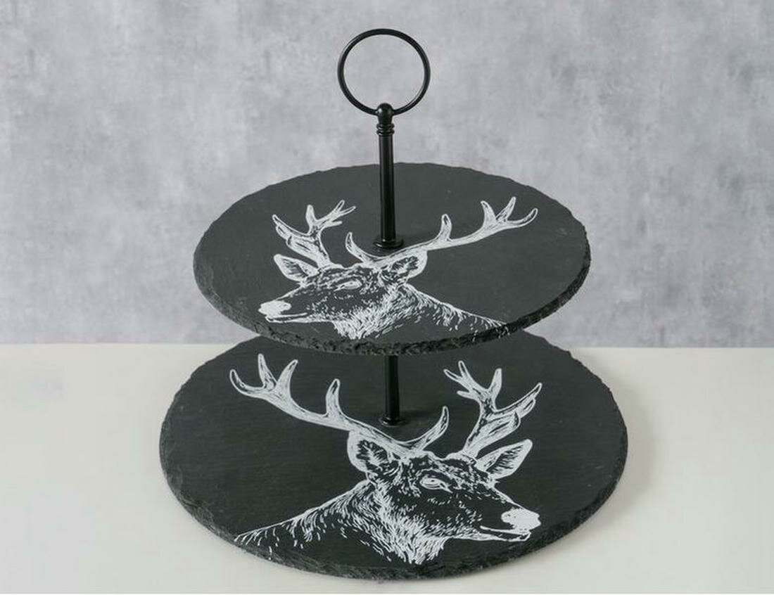 Сервировочная двухъярусная этажерка, сланец, 24 см, Boltze