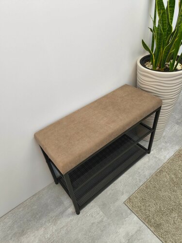 Изображение товара Обувница для прихожей "Дия" 2 полки / 51х31х53см / черный каркас - коричневый велюр