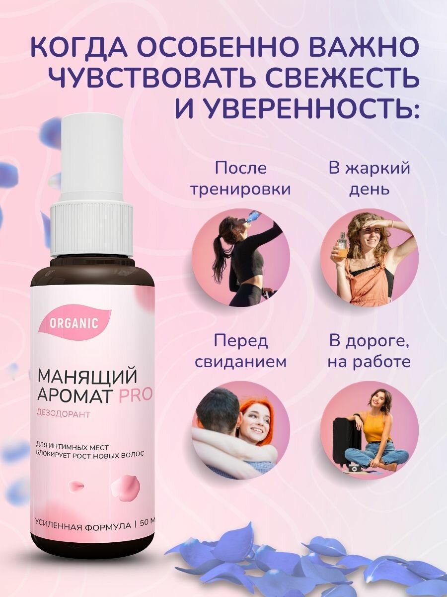 Картинки Натуральный дезодорант "Манящий аромат Pro", спрей для интимной гигиены, с антибактериальным эффектом. Набор 2шт по 50мл