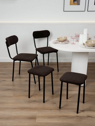 Изображение товара Стулья для кухни 2 шт и табурет 2 шт мягкие, комплект для обеденной зоны, велюр, 43 х 41 х 81 см, Коричневый