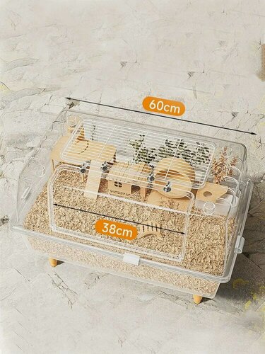 Изображение товара Клетка для хомяка，Клетка для грызунов, 60x32x38 см, настольная, пластик, прозрачная