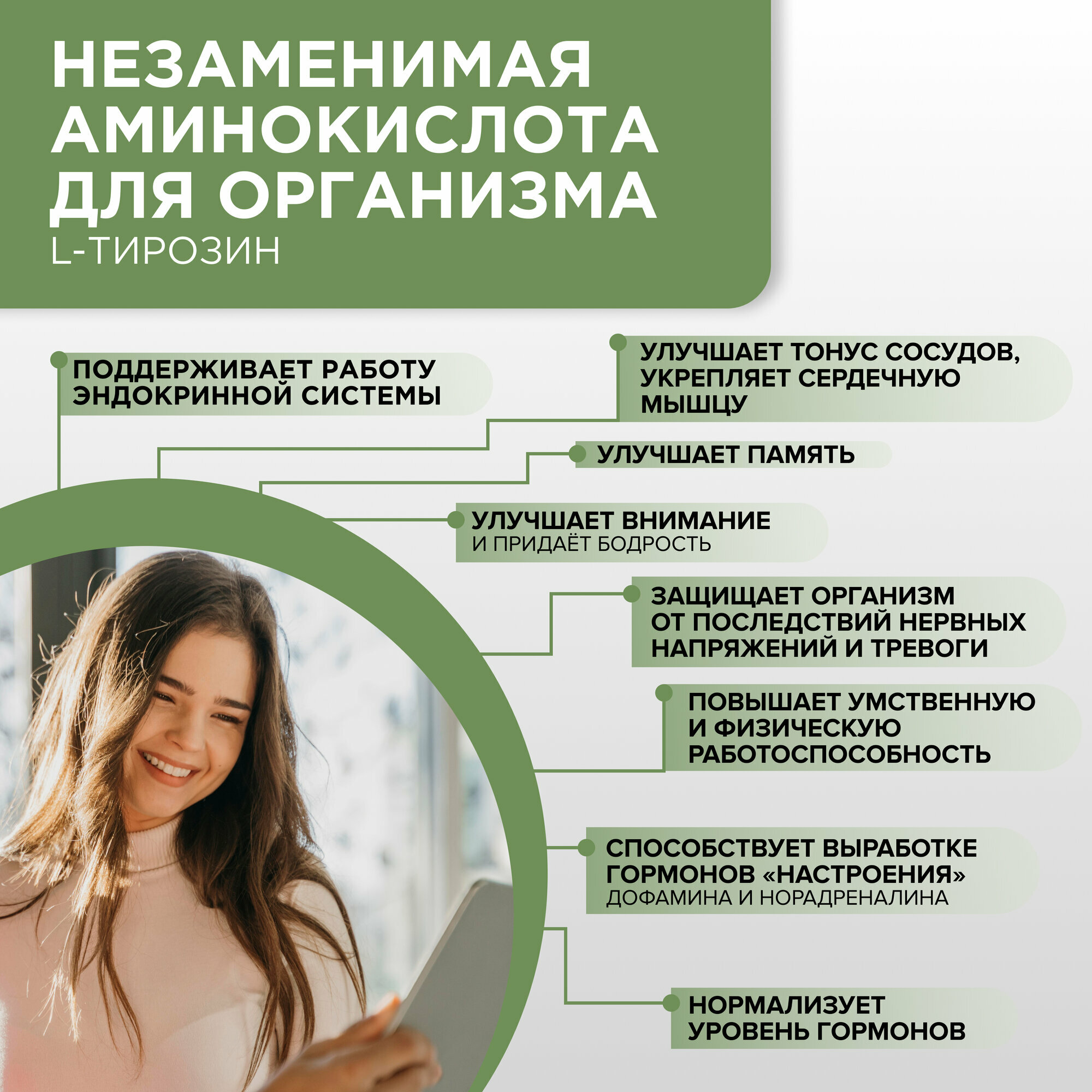 Картинки Тирозин 1200 мг PROTEIN.COMPANY для похудения, щитовидной железы, 60 капсул