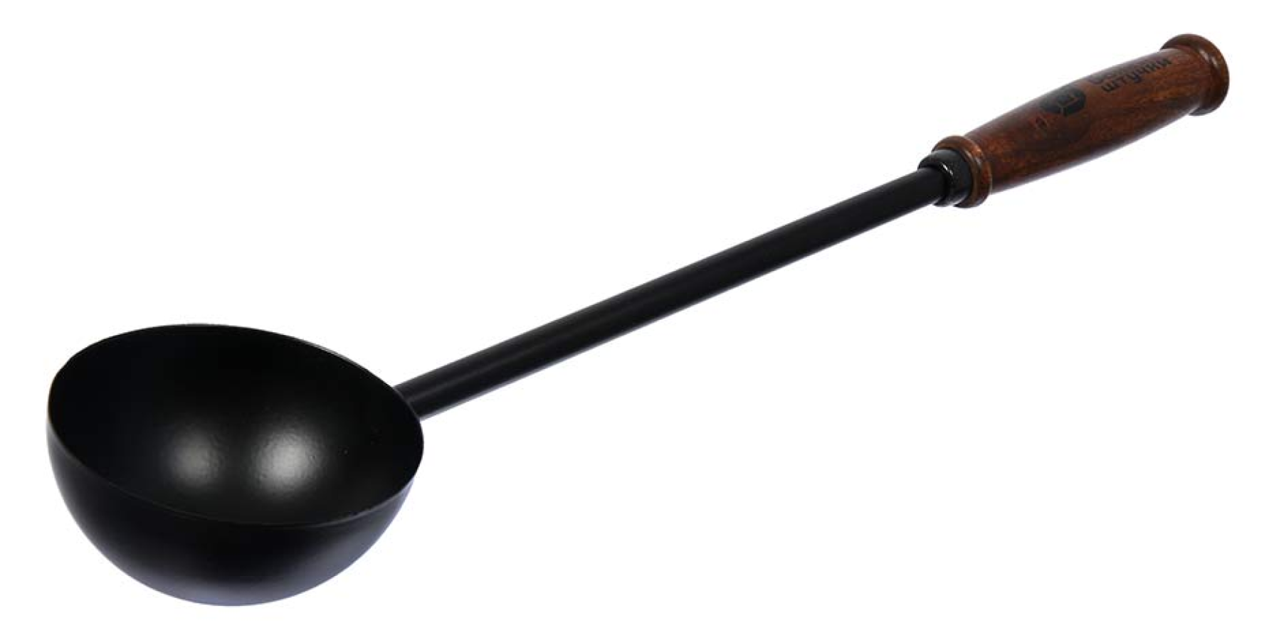 Ковш для бани Банные Штучки с деревянной ручкой из углеродистой стали черный 0.2л 45см / товары для бань и саун