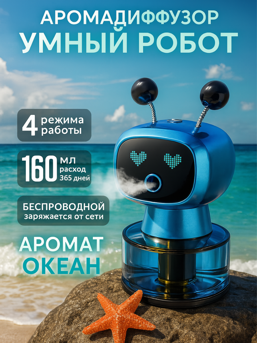 Ароматизатор в машину автоматический Робот Океан, 50 мл умный аромадиффузор для авто, освежитель воздуха с датчиком движения