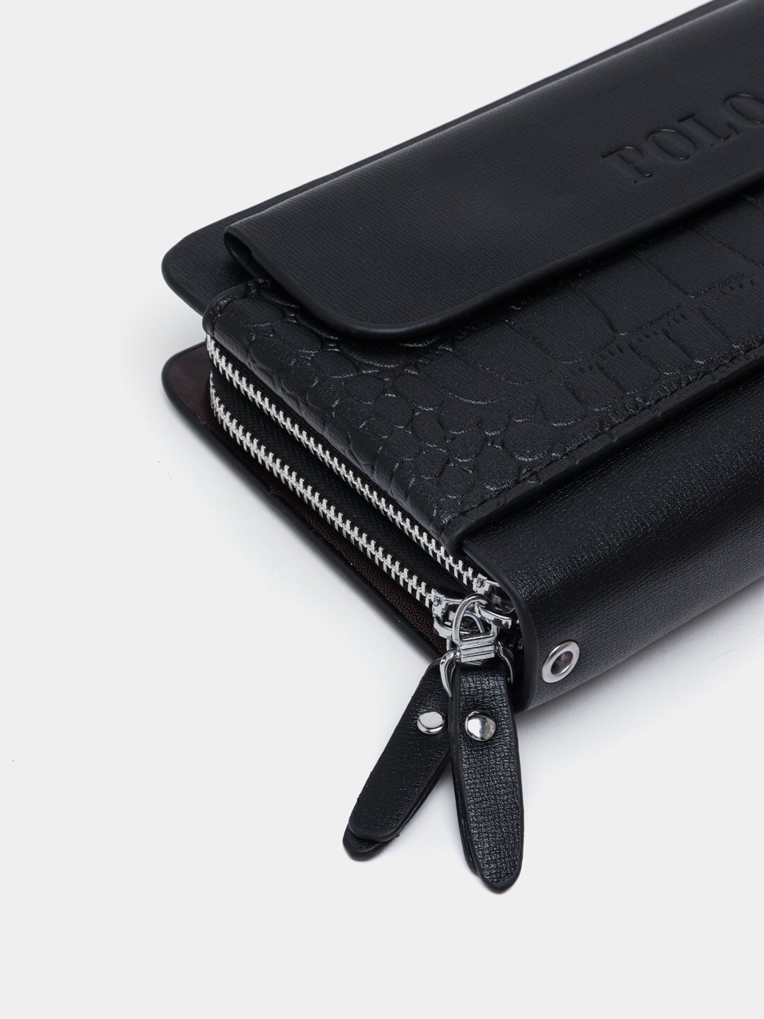 Портмоне, фактура под рептилию, черный/темно-синий/под рептилию — фото 1