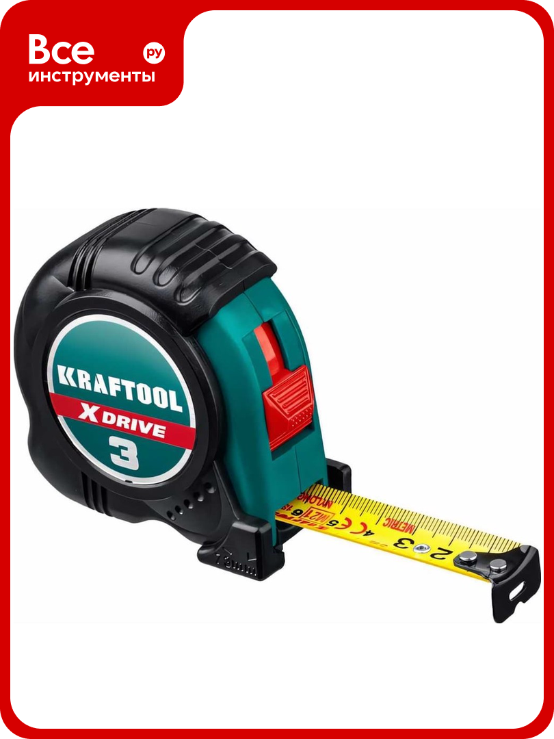 Рулетка KRAFTOOL X-Drive 3м/19мм с ударостойким обрезиненным корпусом 34122-03-19_z02