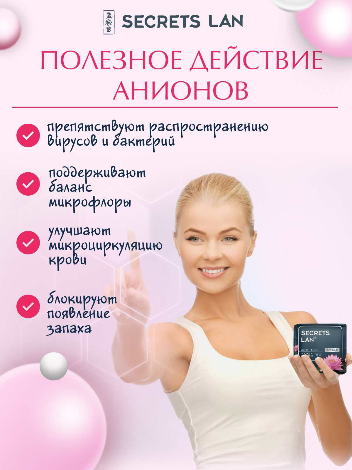 Изображение Прокладки дневные 28 шт Secrets Lan с анионовым чипом в индивидуальной упаковке