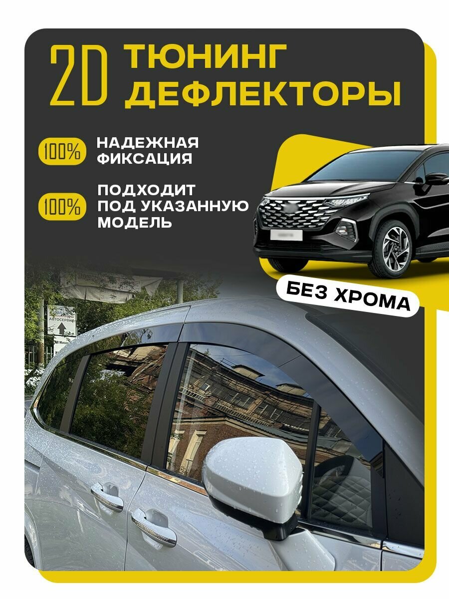 Плоские тюнинг дефлекторы для Hyundai Custin (2021-н. в.) 1 поколение / Ветровики на Хендай Кастин. Комплект 6 шт.