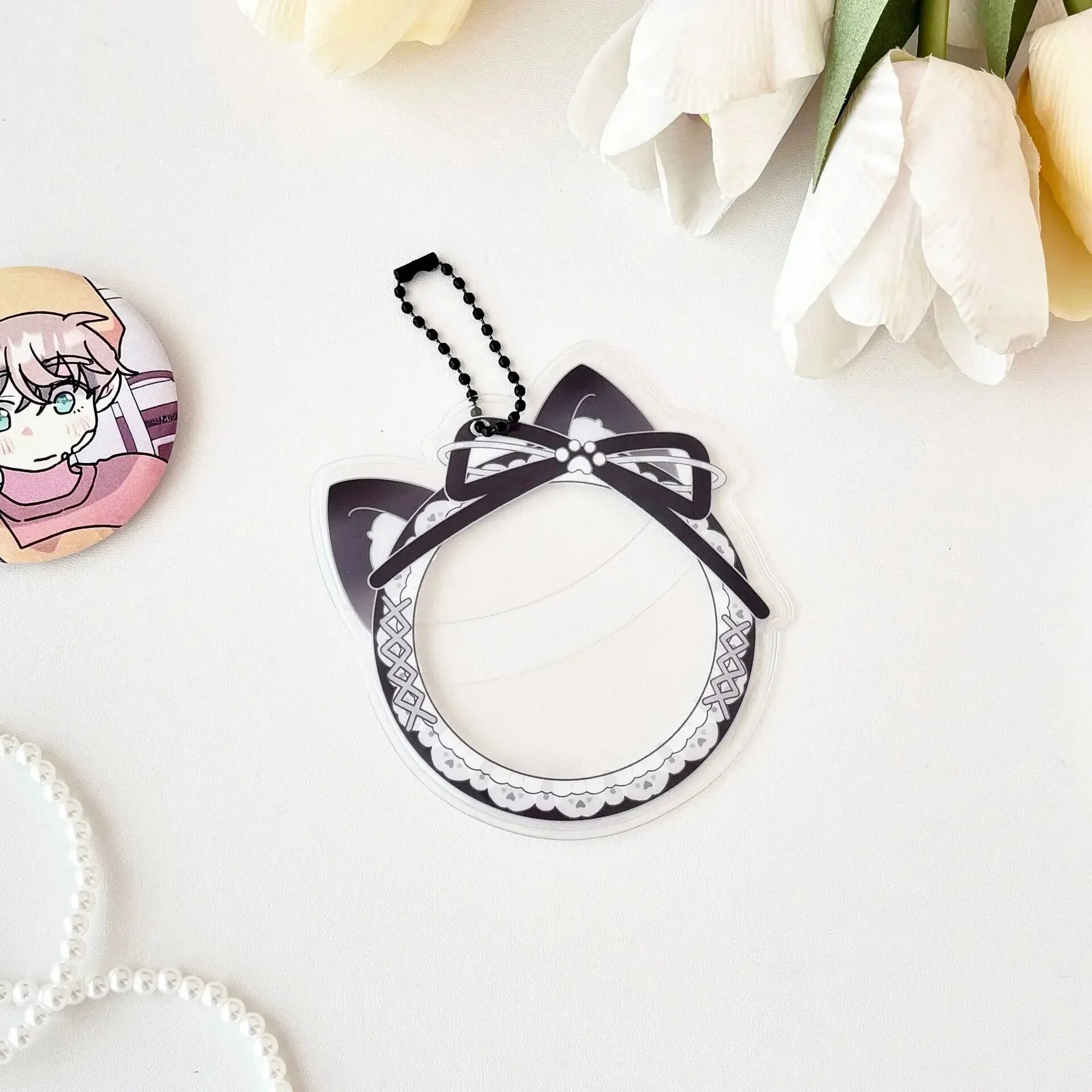 Держатель для значка Kawaii Cat Ear Bow Black