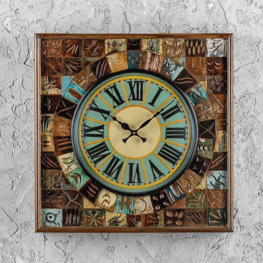 Часы настенные интерьерные кварцевые, Decor of today, 48х10х48, деревянные, мультиколор