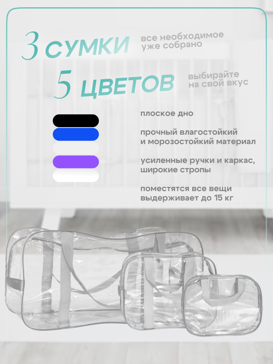 Сумка в роддом готовая для мамы и малыша с наполнением Full mom Maxi, 74 предмета, прозрачная — фото 1