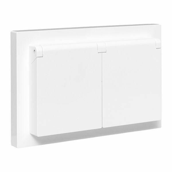 Розетка 2-м СП Эпика 16А IP44 с заземл. защ. шторки с рамкой с крышками механизм бел. EKF UP1-SOW-211-44