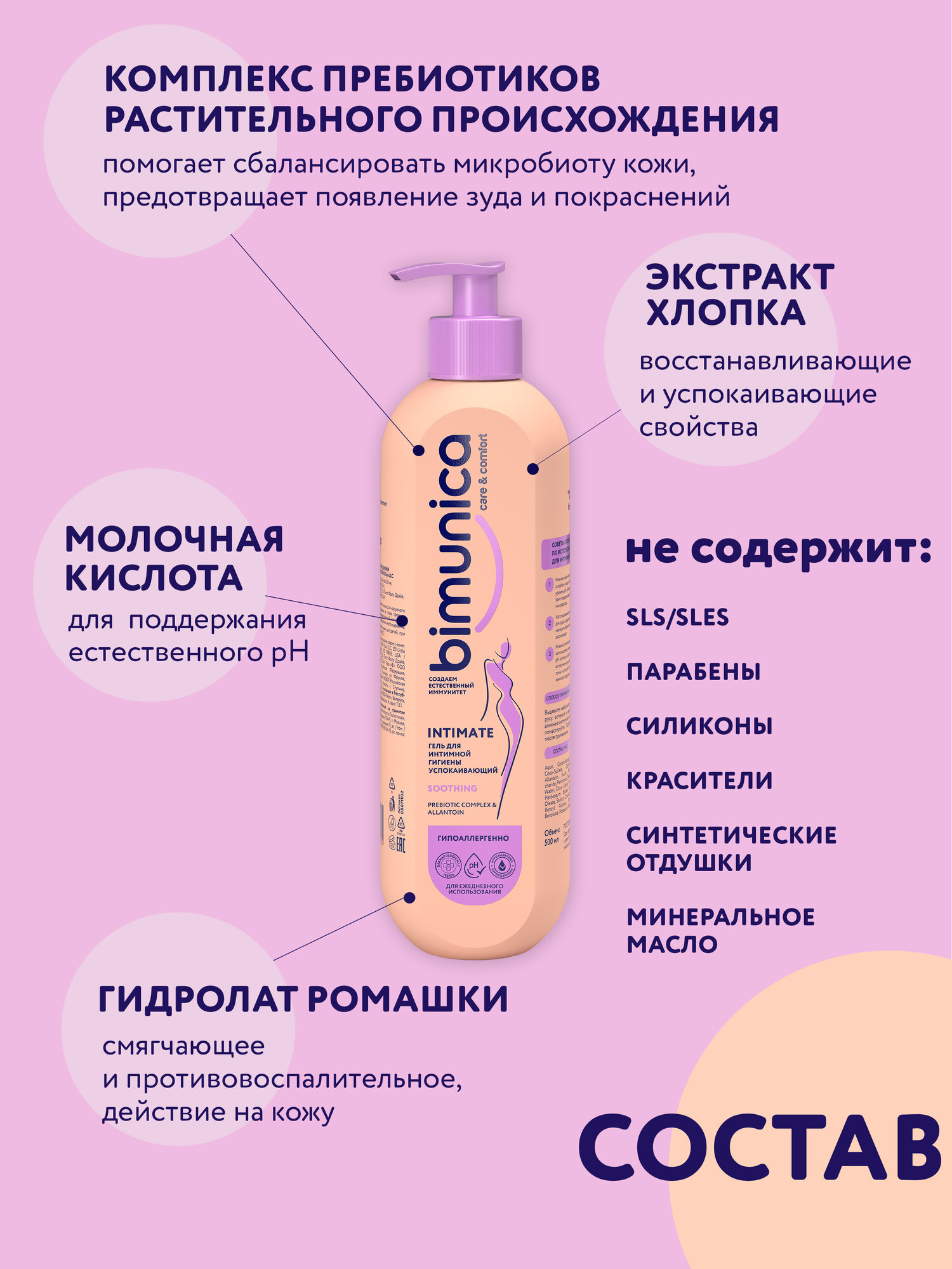 Картинки Bimunica Гель для интимной гигиены женский, успокаивающий, 500 мл