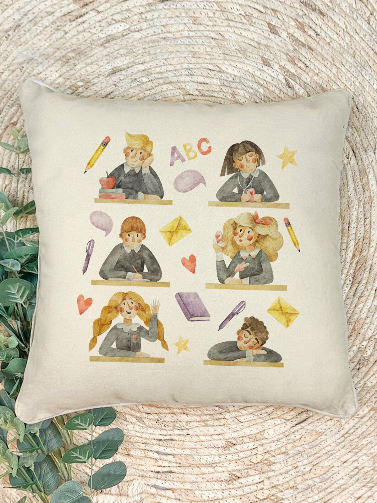 Наволочка для декоративной подушки Gerasim "Школьные будни", 41х41 см, эко-ткань хлопок/полиэфир