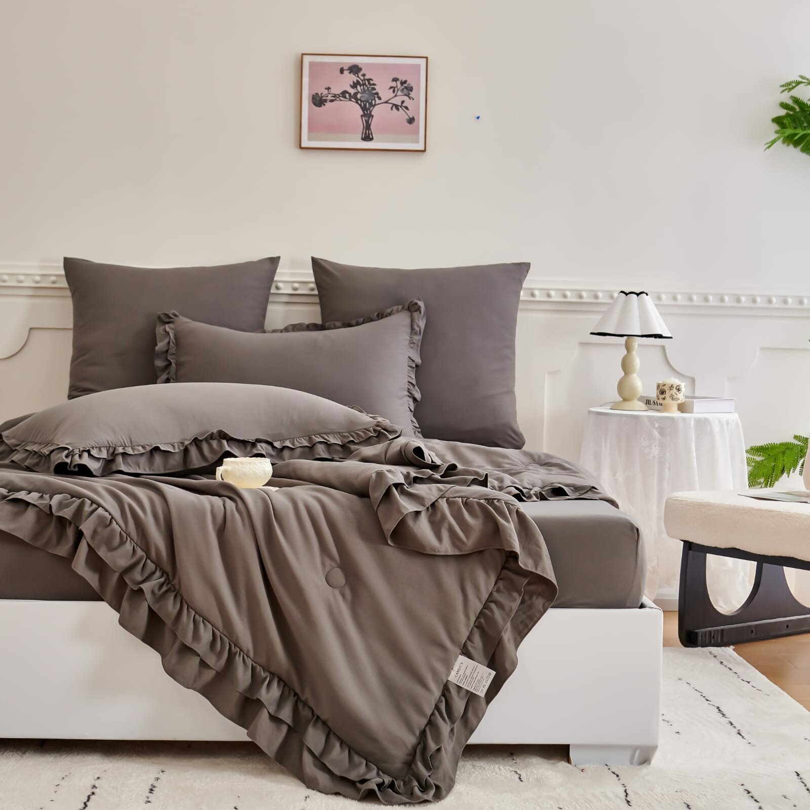 Постельное белье с одеялом евро, бархатный сатин, хлопок Рюши