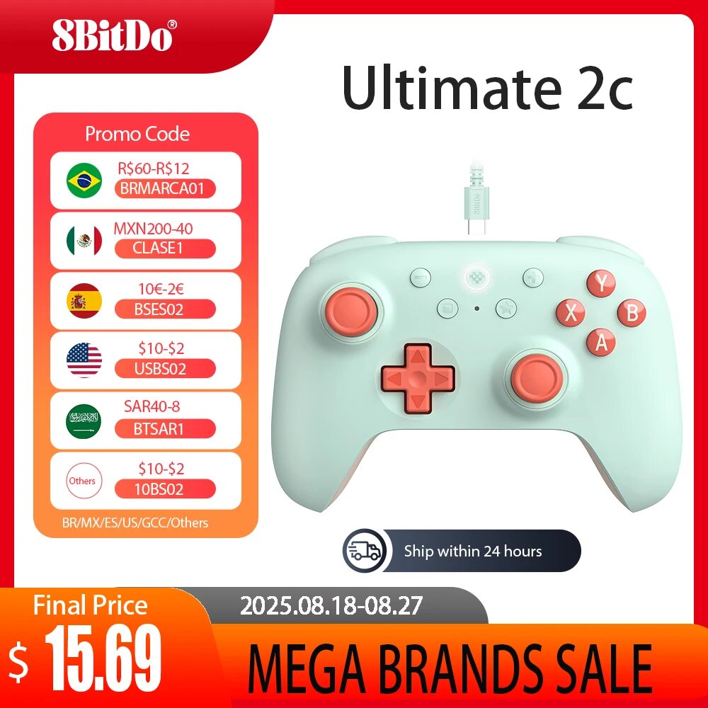 Геймпад 8BitDo "Ultimate 2C", проводной, для PC, Android, Steam — фото 1