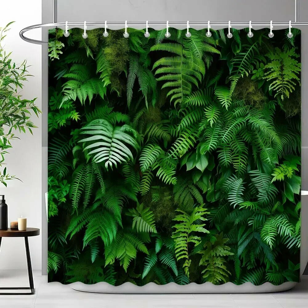 Занавеска для душа Tropical Green Plants, 165x180см, 9923AL，Защита от плесени, влаги