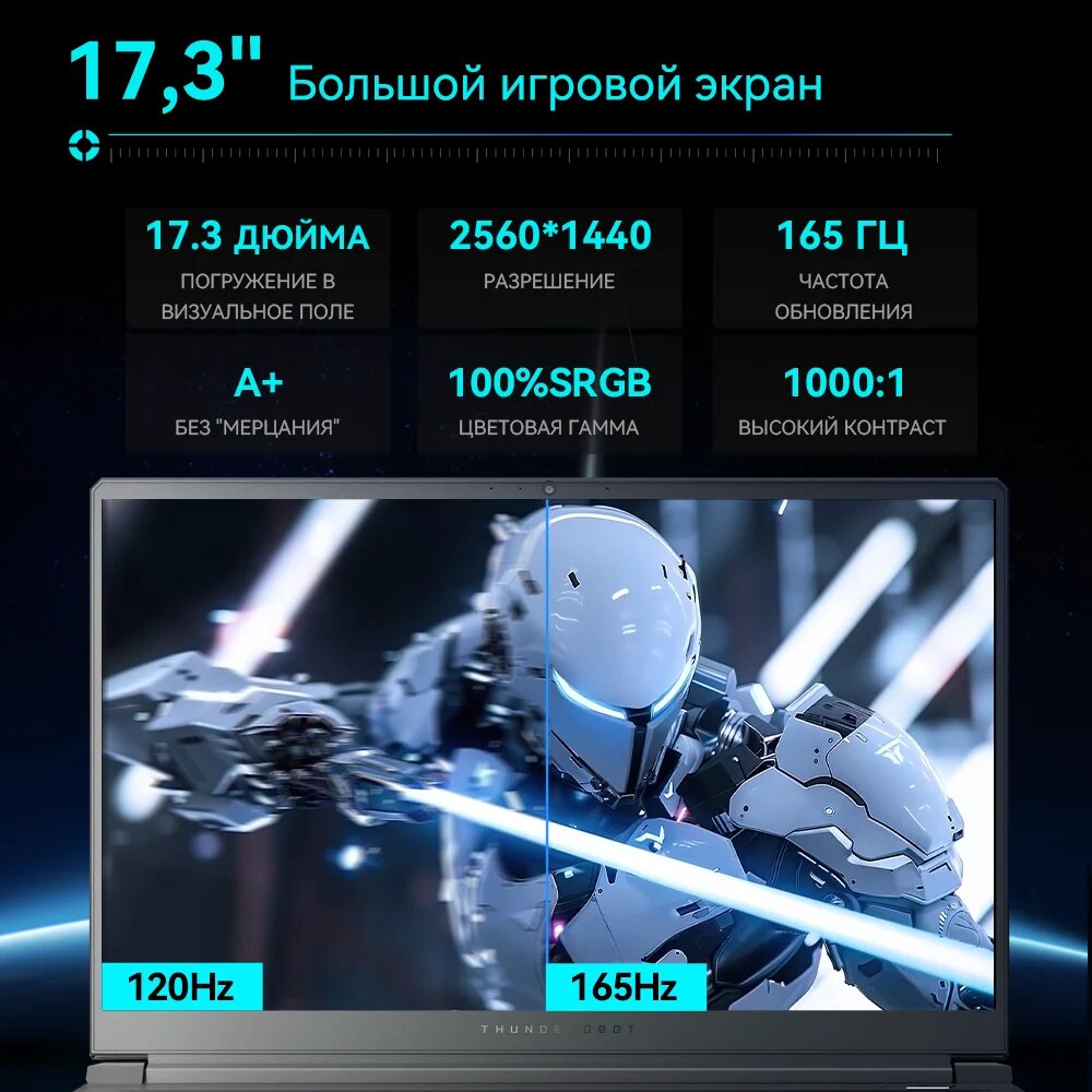 17.3" Игровой ноутбук Thunderobot 911X, Core i7-13620H, RTX 5060, 16ГБ/1ТБ, русская клавиатура, Win11, черный — фото 1