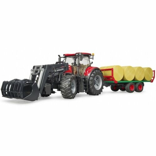 фото Масштабная модель bruder 03-198 трактор case ih optum 300cvx с погрузчиком, прицепом и 8 тюками