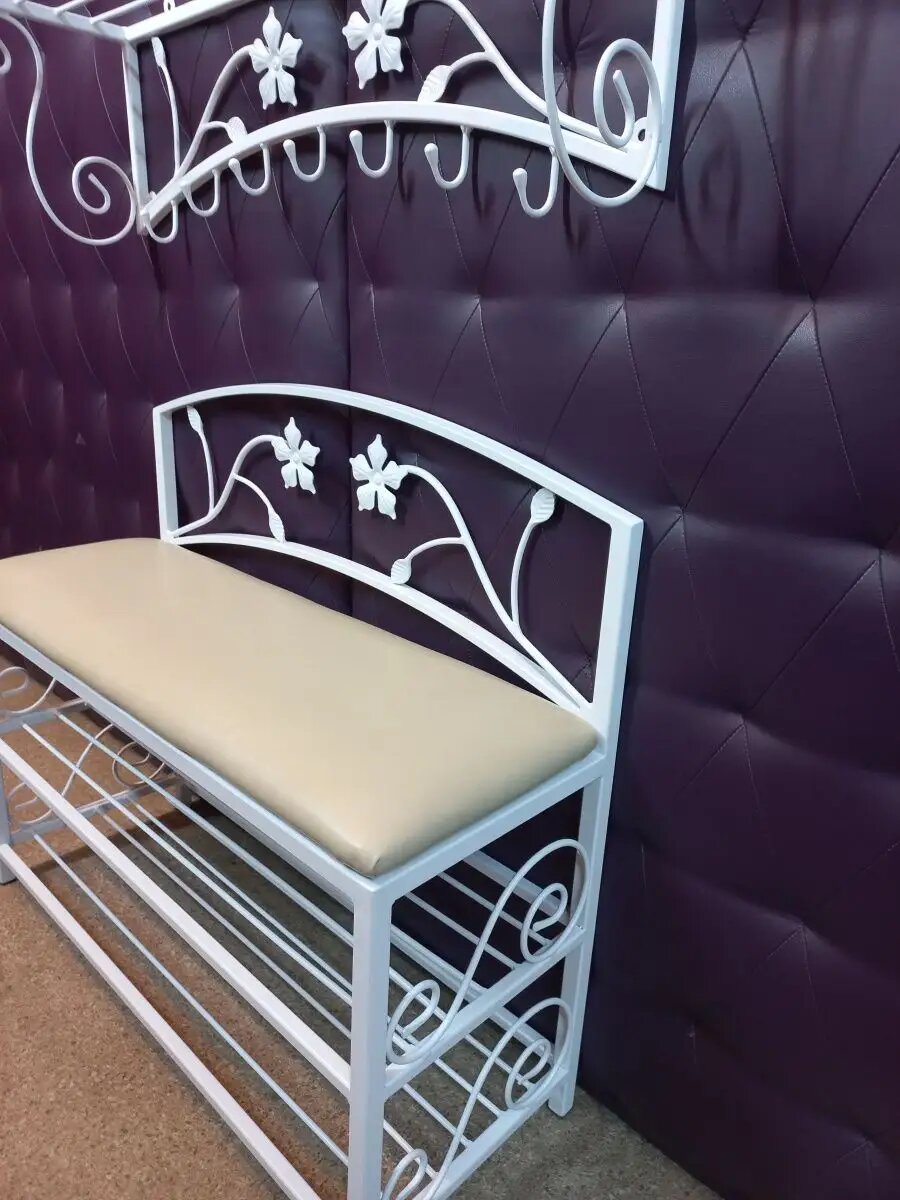 Кованая прихожая, вешалка + банкетка, Студия кованой мебели Нива, цвет белый — фото 1